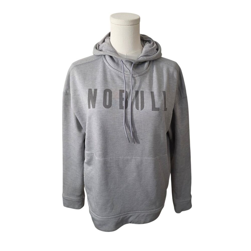 NOBULL Womens S Gray Heather French Terry Pullover Spellout Graphic Hoodie EUC